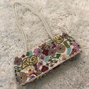 Lord & Taylor Dressy Beaded White Floral Purse